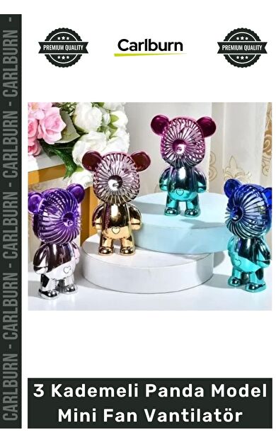 #Vantilatör Şık Taşınabilir Sessiz USB Şarjlı Masaüstü 3 Kademeli Panda Model Mini Fan Vantilatör