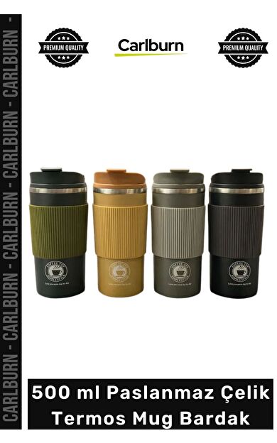 #Mug Sızdırmaz Kapak Silikon Kılıf Isı Korumalı Kupa 500 ml Paslanmaz Çelik Termos Mug Bardak