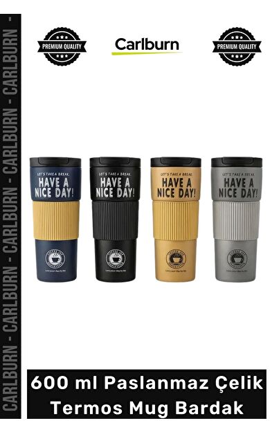 #Mug Have a Nice Day Baskılı Vakumlu Sızdırmaz 600 ml Paslanmaz Çelik Termos Mug Bardak