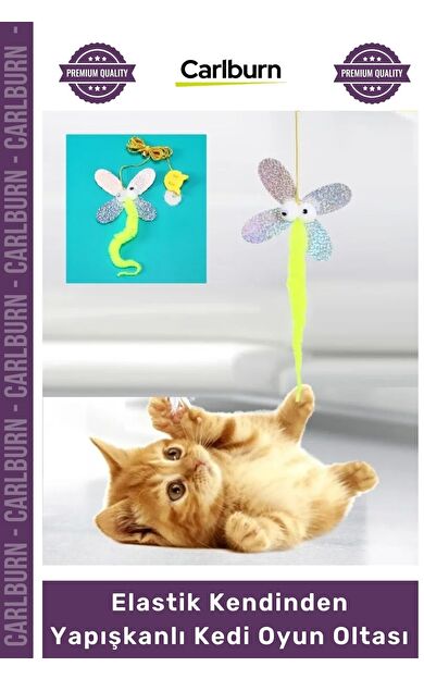 #Petshop İnteraktif Çıngıraklı Renkli Kelebek Model Elastik Kendinden Yapışkanlı Kedi Oyun Oltası