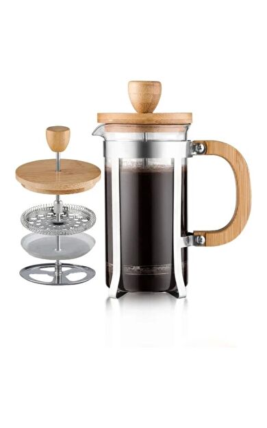 #FrenchPress Yüksek Kaliteli Estetik Kahve Demleme Deneyimi Ahşap Detaylı 600 ml Cam French Press