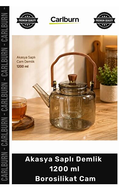 #Demlik Isıya Dayanıklı Şık Süzgeçli Cam Tasarım Akasya Saplı Demlik 1200 ml Borosilikat Cam