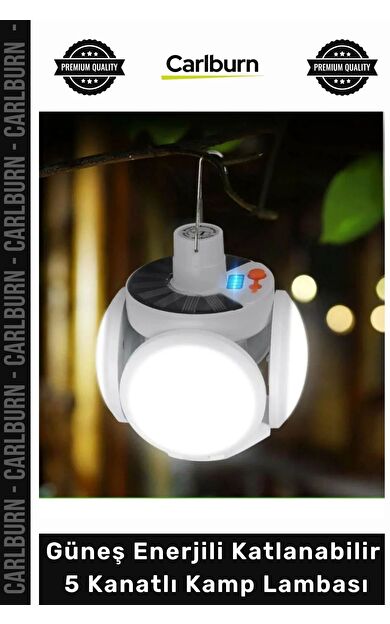 #KampLambası USB Şarjlı Güneş Enerjili Katlanabilir Taşınabilir 45 LED Solar 5 Kanatlı Kamp Lambası
