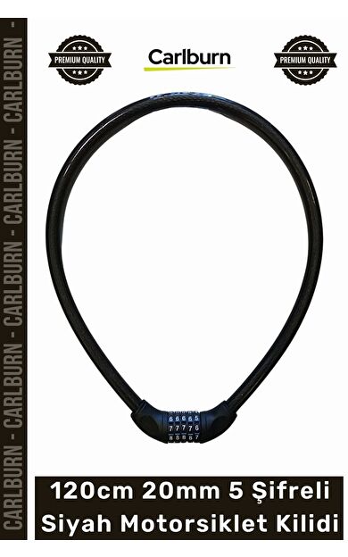 #Kilit Güvenlikli Zırhlı Çelik Halatlı YM747 120cm 20mm 5 Şifreli Siyah Motorsiklet Kilidi