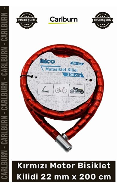 #Kilit Zırhlı Çelik Güvenli Scooter Motosiklet Kırmızı Motor Bisiklet Kilidi 22 mm x 200 cm