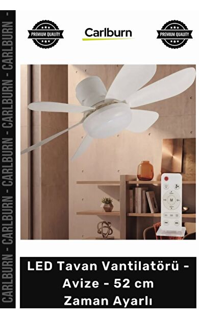 LED Tavan Vantilatörü - Avize - 52 cm - Zaman Ayarlı - Uzatma Duy Aparatlı
