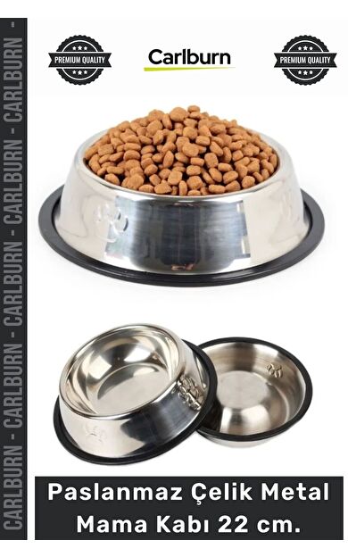 #MamaKabı Kaymaz Kauçuk Tabanlı Kedi Köpek Su Kabı Hijyenik Paslanmaz Çelik Metal Mama Kabı 22 cm