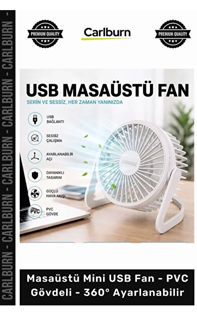 Özel Üretim 2500 RPM Sessiz Motor Portatif Masaüstü Mini USB Fan PVC Gövdeli 360° Ayarlanabilir