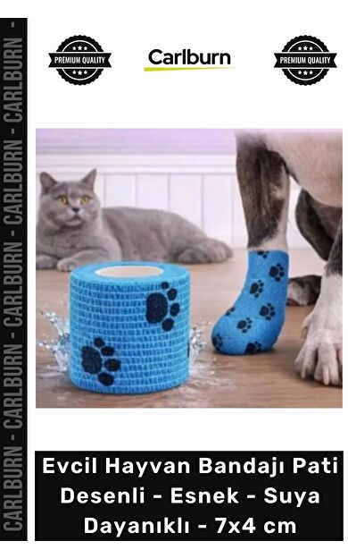 Özel Üretim Kedi Köpek Sargı Evcil Hayvan Bandajı Pati Desenli Esnek Suya Dayanıklı 7x4 cm