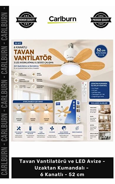 Özel Üretim Modern Şık Sessiz Tavan Vantilatörü LED Avize Uzaktan Kumandalı 6 Kanatlı 52 cm
