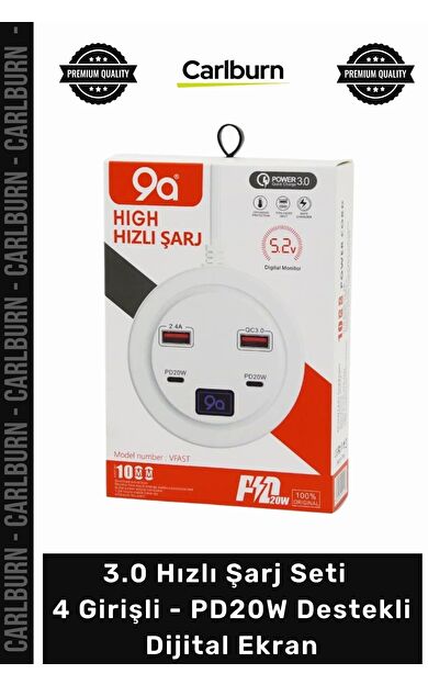 Özel Üretim QC 3.0 USB Adaptör 30 Hızlı Şarj Seti 4 Girişli PD20W Destekli Dijital Ekran