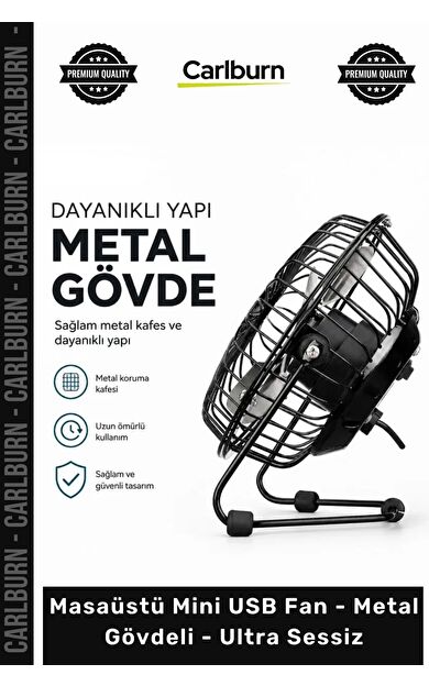 Özel Üretim Siyah Ergonomik Masa Vantilatör Masaüstü Mini USB Fan Metal Gövdeli Ultra Sessiz