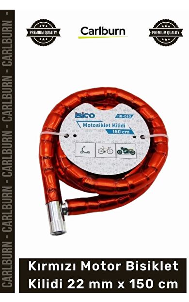 Özel Üretim Zırhlı Çelik Spiral Gövde Güvenli Scooter Kırmızı Motor Bisiklet Kilidi 22 mm x 150 cm