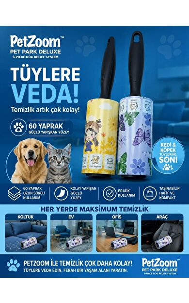 #Petshop 60 Yaprak Tüy Toplama Rulosu Kedi Köpek Tüy Toplayıcı Ev Koltuk Araç Ofis Temizlik Rulosu