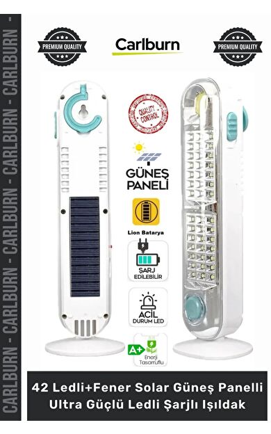 #ŞarjlıIşıldak Masa Lambası V005 42 Ledli+Fener Solar Güneş Panelli Ultra Güçlü Ledli Şarjlı Işıldak