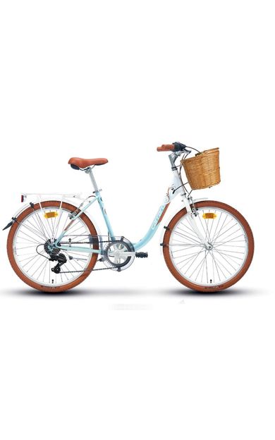 Carraro Juliana 24"Jant 7 Vites 33 Kadro V Fren Bayan Sepetli Şehir Bisikleti Beyaz Turkuaz Kahve