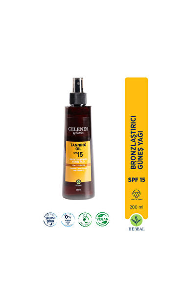 Celenes Herbal Bronzlaştırıcı Yağ 15 Spf 200 Ml