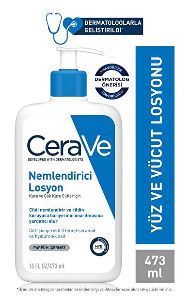 CeraVe Nemlendirici Losyon Kuru Ciltler Seramid ve Hyalüronik Asit İçerikli Yüz Vücut 473ml