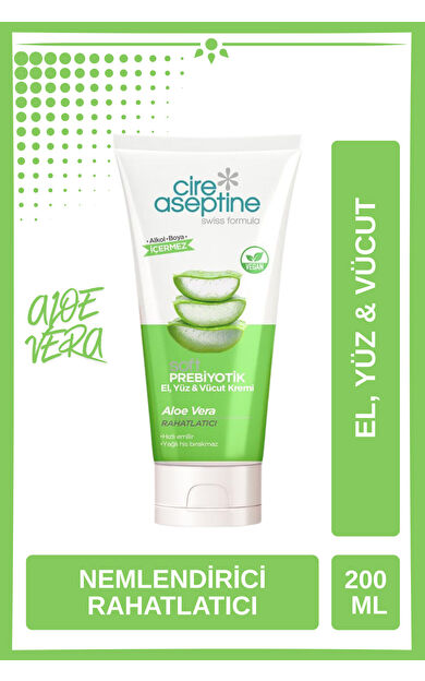 Cire Aseptine Soft Prebiyotik Aloe Vera El,Yüz ve Vücut Kremi 200 Ml Tüp