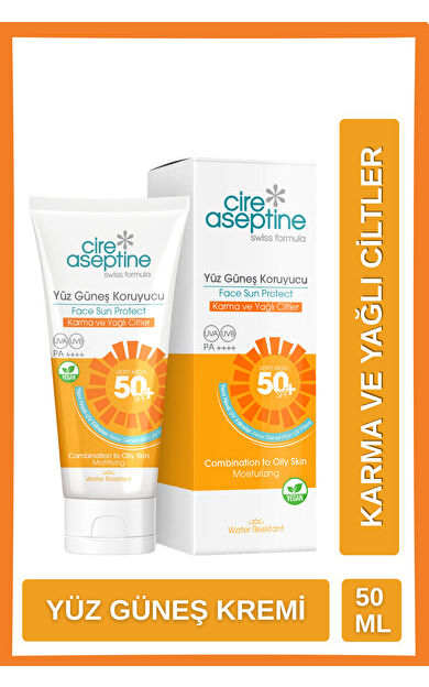 Cire Aseptine Yüz Güneş Koruyucu Karma ve Yağlı Ciltler 50 Spf 50 Ml