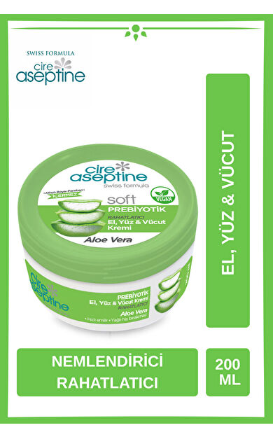 Cire Aseptine Cire Aceptine Soft Prebiyotik Aloe Vera El, Yüz ve Vücut Kremi 200 Ml
