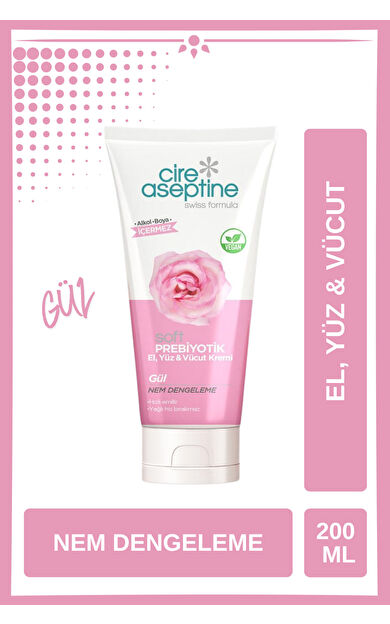 Cire Aseptine Soft Prebiyotik Gül El,Yüz ve Vücut Kremi 200 Ml Tüp