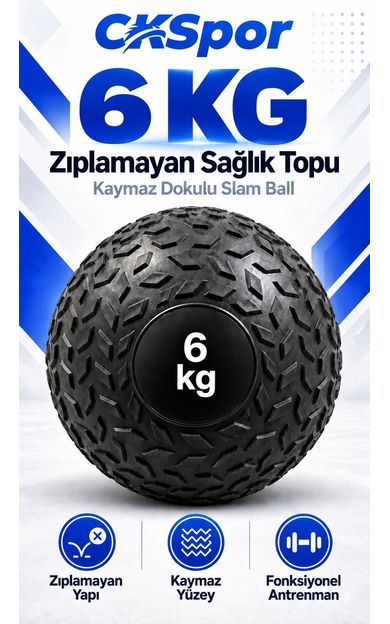 CKSpor 6 Kg Zıplamayan Sağlık Topu Slam Ball Crossfit Fitness Fonksiyonel Antrenman Ağırlık Topu
