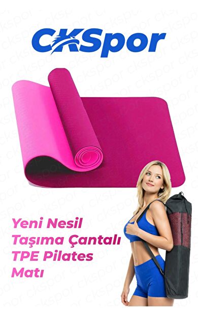 CKSPOR 6 mm TPE Yoga ve Pilates Matı - Kaymaz Desenli Çift Katmanlı Egzersiz Matı ve Taşıma Çantası (Pembe)