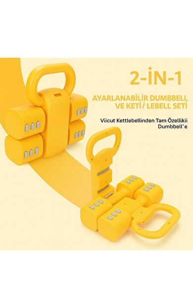 CKSPOR Ayarlanabilir Dambıl &amp; Kettlebell – 5,5 kg Çok Fonksiyonlu Spor Aleti (Sarı)