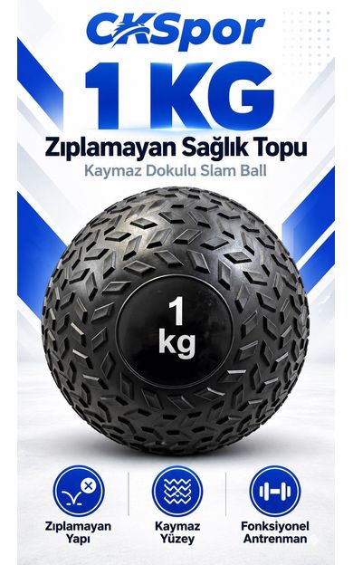 CKSpor 1 Kg Zıplamayan Sağlık Topu Slam Ball Crossfit Fitness Fonksiyonel Antrenman Ağırlık Topu