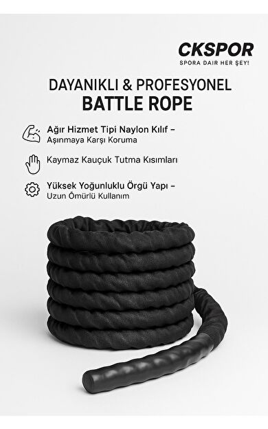 CKSpor Crossfit Halatı Özel Kılıflı 10 Metre - 36 mm Battle Rope Dayanıklılık Ve Güç Antrenmanı Ekipmanı
