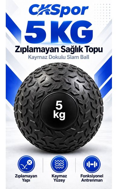 CKSpor 5 Kg Zıplamayan Sağlık Topu Slam Ball Crossfit Fitness Fonksiyonel Antrenman Ağırlık Topu