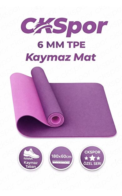 CKSPOR Yoga Pilates Matı 6 mm TPE Kaymaz Desenli Çift Katmanlı Egzersiz ve Fitness Matı (Mor)