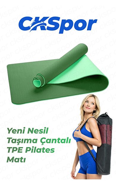 CKSPOR 6 mm TPE Yoga ve Pilates Matı - Kaymaz Desenli Çift Katmanlı Egzersiz Matı ve Taşıma Çantası (Yeşil)