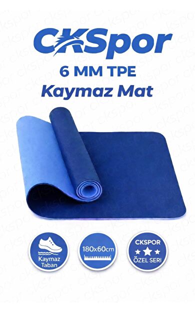 CKSPOR Yoga Pilates Matı 6 mm TPE Kaymaz Desenli Çift Katmanlı Egzersiz ve Fitness Matı (Mavi)