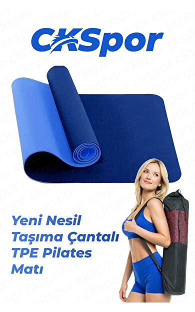 CKSPOR 6 mm TPE Yoga ve Pilates Matı - Kaymaz Desenli Çift Katmanlı Egzersiz Matı ve Taşıma Çantası (Mavi)