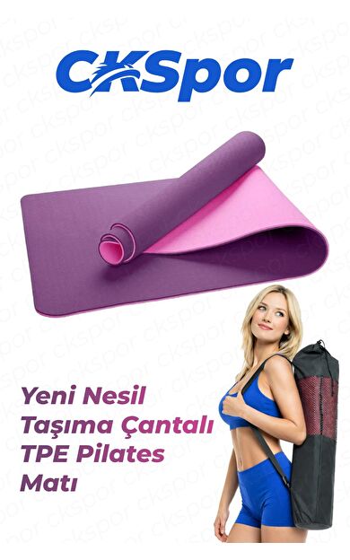 CKSPOR 6 mm TPE Yoga ve Pilates Matı - Kaymaz Desenli Çift Katmanlı Egzersiz Matı ve Taşıma Çantası (Mor)