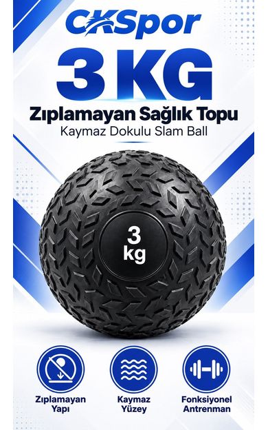 CKSpor 3 Kg Zıplamayan Sağlık Topu Slam Ball Crossfit Fitness Fonksiyonel Antrenman Ağırlık Topu