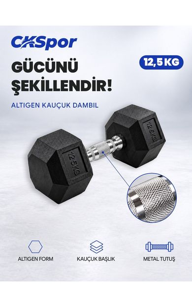 CKSPOR 12,5 Kg Altıgen Kauçuk Dambıl Hex Dumbbell Fitness Kuvvet Antrenmanı Ağırlığı