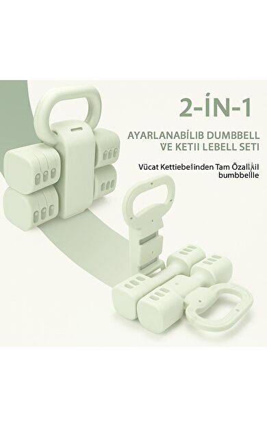CKSPOR Ayarlanabilir Dambıl &amp; Kettlebell – 5,5 kg Çok Fonksiyonlu Spor Aleti (Yeşil)