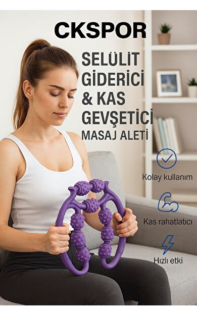 CKSPOR 9 Tekerlekli Masaj Aleti – Kas Rahatlatıcı ve Selülit Masaj Rollerı (Mor)