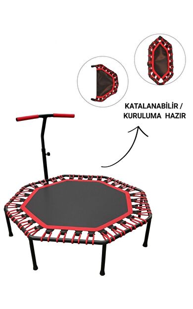 CKSPOR 135 cm Katlanabilir Sekizgen Step Trambolin – Tutunmalı, Ayarlanabilir Bar (Kırmızı)