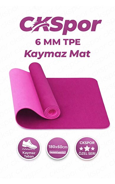 CKSPOR Yoga Pilates Matı 6 mm TPE Kaymaz Desenli Çift Katmanlı Egzersiz ve Fitness Matı (Pembe)
