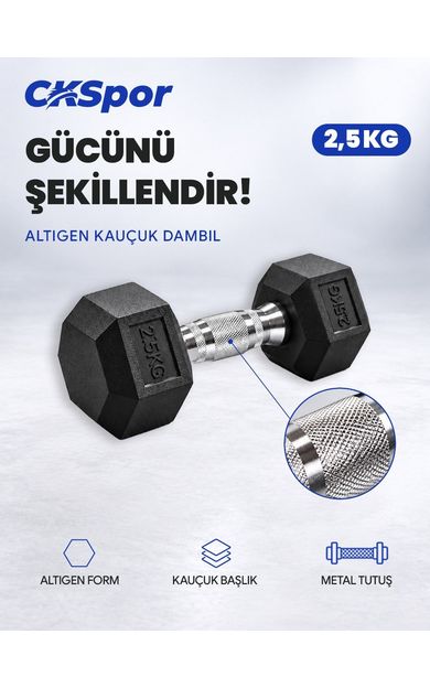 CKSPOR 2,5 Kg Altıgen Kauçuk Dambıl Hex Dumbbell Fitness Kuvvet Antrenmanı Ağırlığı