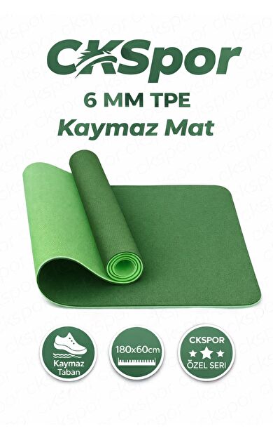 CKSPOR Yoga Pilates Matı 6 mm TPE Kaymaz Desenli Çift Katmanlı Egzersiz ve Fitness Matı (Yeşil)