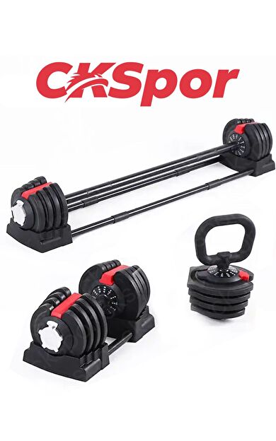 CKSPOR 3’ü 1 Arada Ayarlanabilir Ağırlık Seti 18 Kg Dambıl Halter ve Kettlebell Fonksiyonlu Profesyonel Fitness Ekipmanı