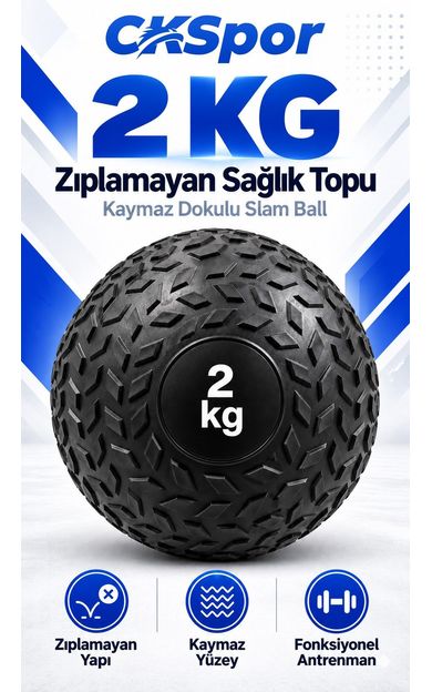 CKSpor 2 Kg Zıplamayan Sağlık Topu Slam Ball Kaymaz Dokulu Fitness Egzersiz Ağırlık Topu