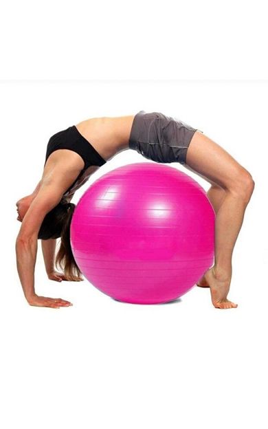 CKSPOR 65 cm Pilates Topu Büyük Boy + El Pompası – Denge, Esneme ve Core Egzersiz Topu (Pembe)
