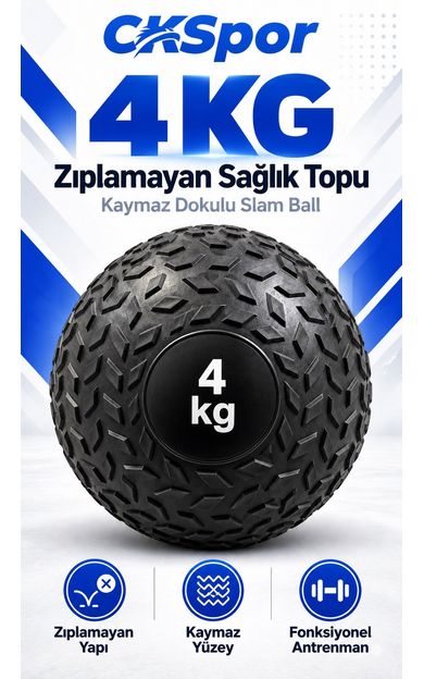 CKSpor 4 Kg Zıplamayan Sağlık Topu Slam Ball Crossfit Fitness Fonksiyonel Antrenman Ağırlık Topu