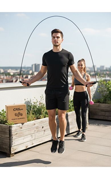 CKSPOR 2’li Başlangıç Fitness Seti – 2 x 1 kg Plastik Dambıl (Toplam 2 kg) + Atlama İpi